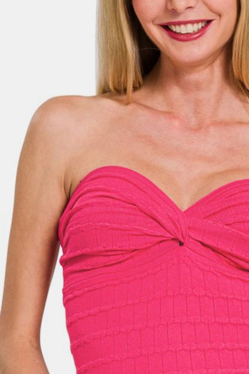 Zenana Ruched Twisted Sweetheart Neck Top for Women - Love Salve